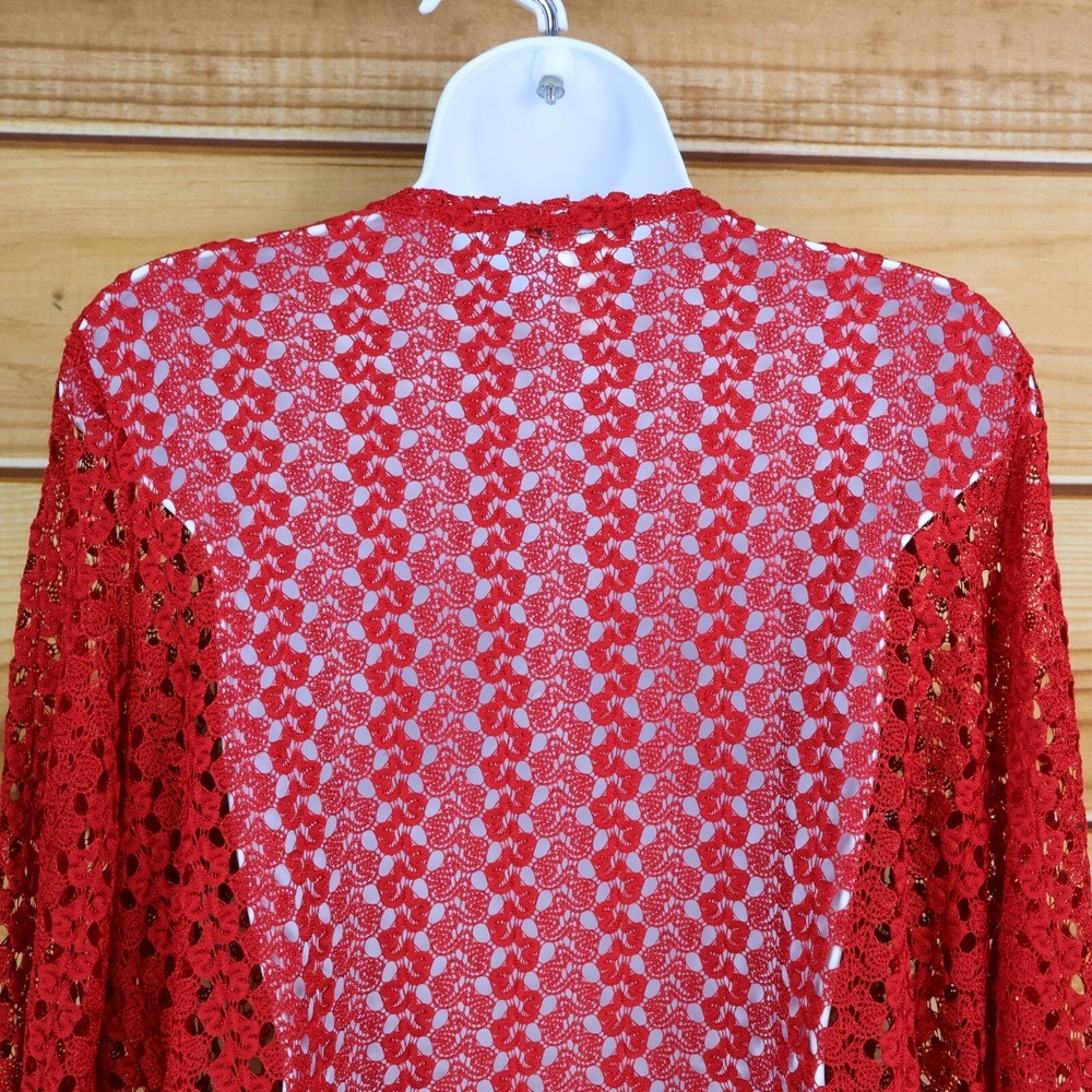Onyx Apparel Cardigan Sweater Womens Size L Red Geometric 3/4 Sleeves Open Front - Picture 6 of 7